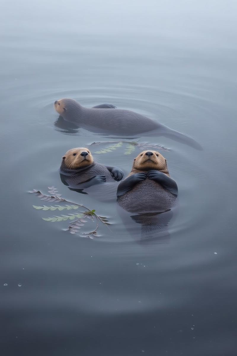 Sea otters floating in the Bering Sea